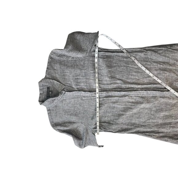 Saks Fifth Avenue Gray Linen Long Shirt Dress Pockets Midi M - Picture 9 of 10